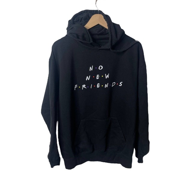 Franchise Los Angeles NO NEW FRIENDS Black Pullover Hoodie Sweatshirt Large - Picture 1 of 5